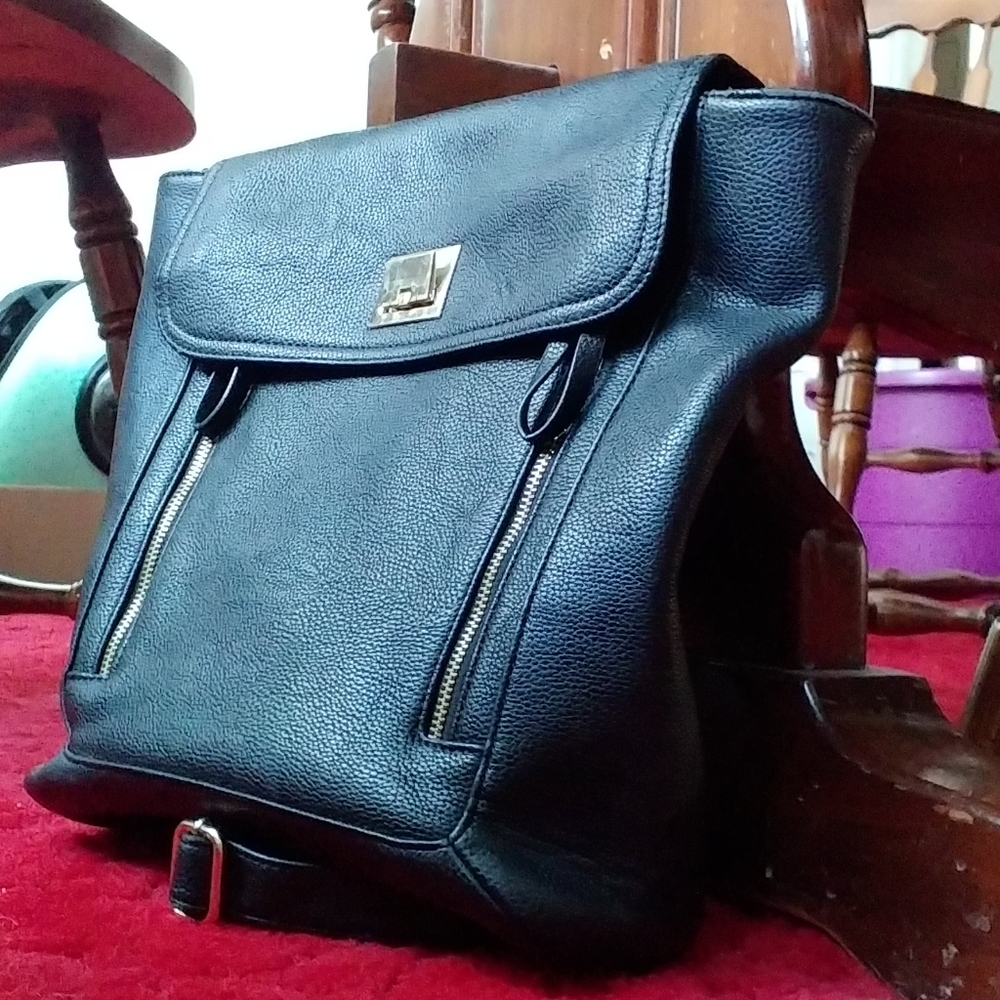 faux leather mini backpack gold tone